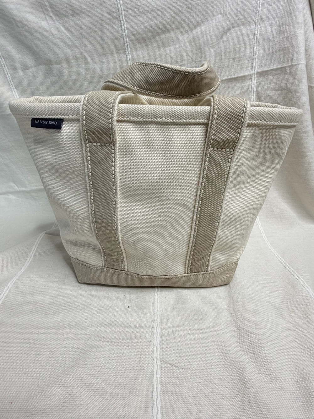 Lands' End Canvas Mini Tote in Cream and Tan Trim